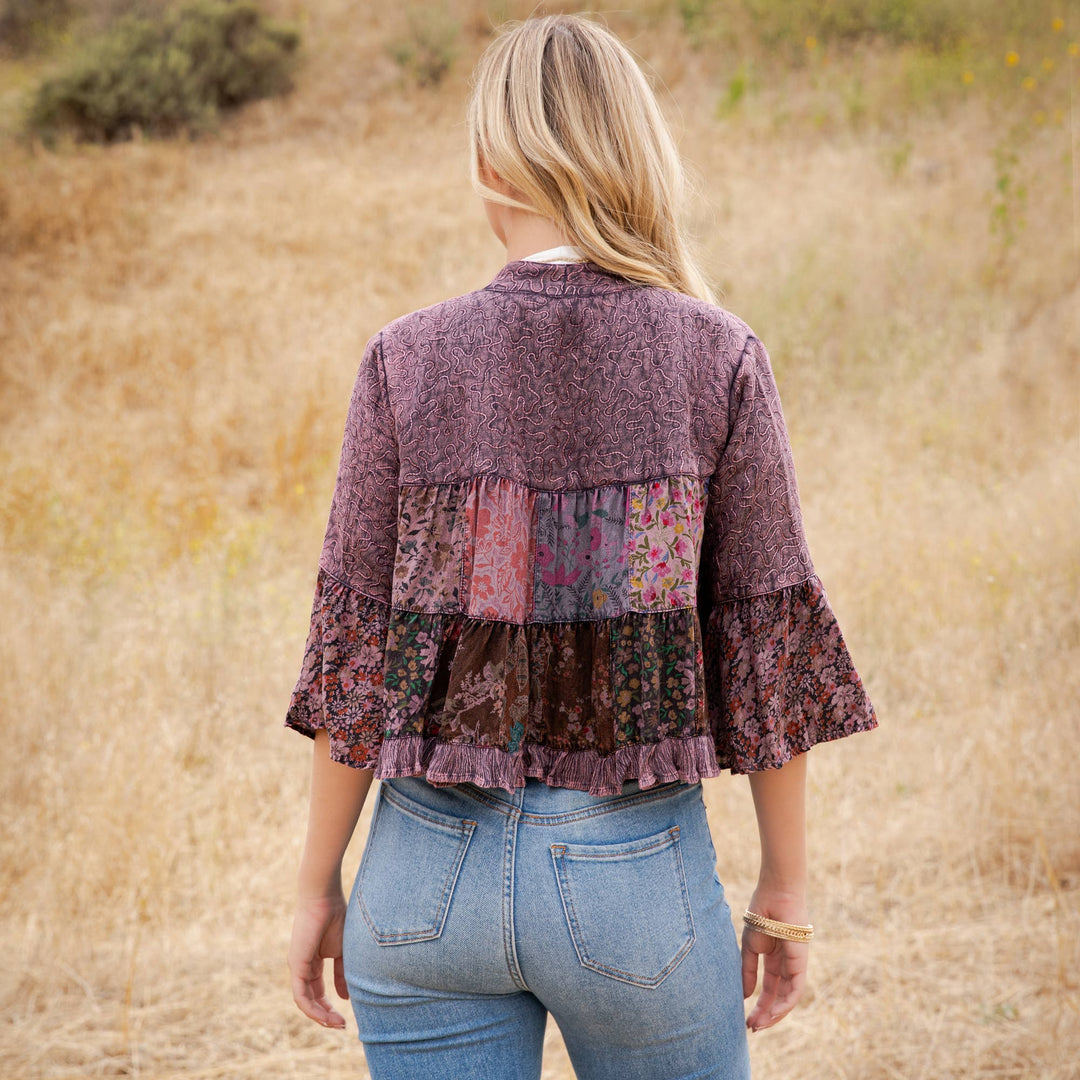 Lapel Detail Cropped Jacket with Handcrafted Embroidery