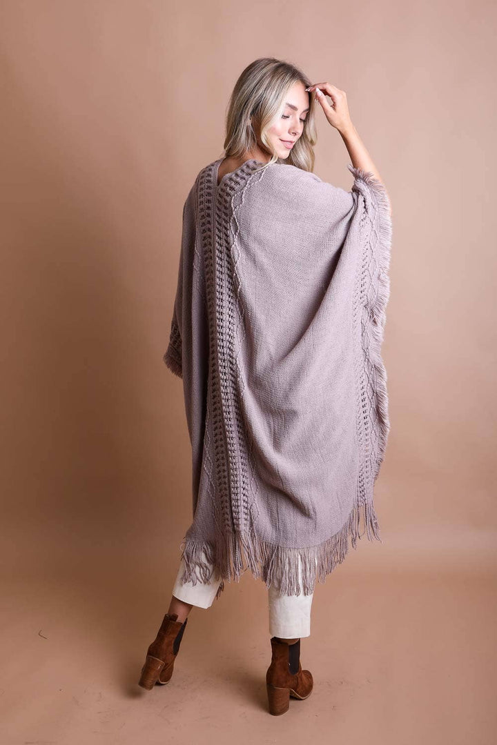 Frayed Border Bohemian Ruana Kimono Sweater