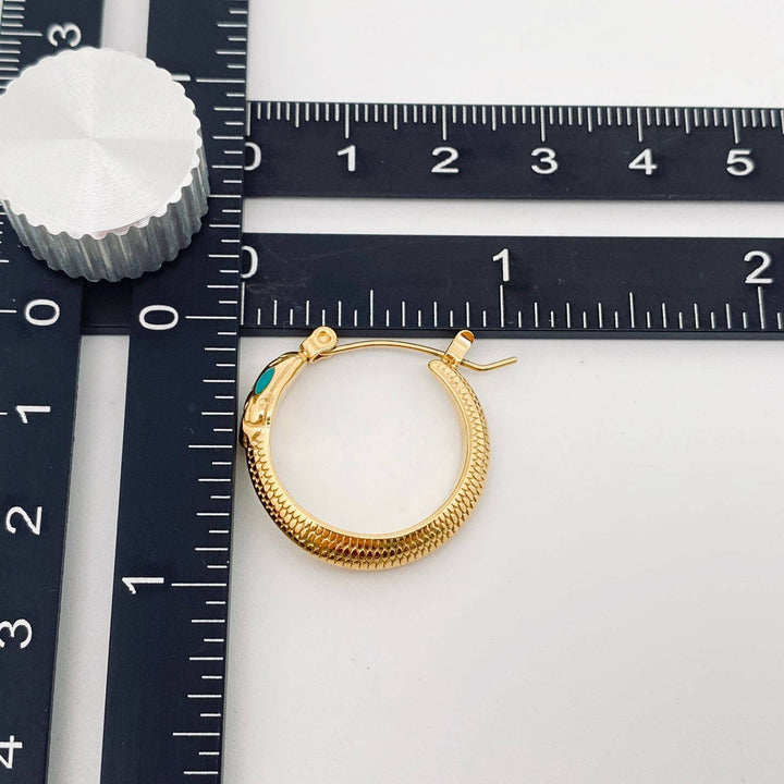 Enamel Green Eyes Snake 18K Gold Plated Hoop Earrings coastal boho spiritual style