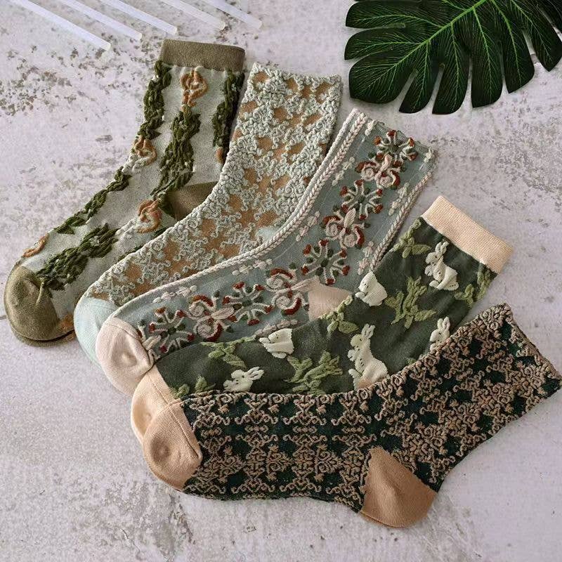 Vintage Floral Printed Socks 5-Pack with botanical coastal boho style for everyday rituals