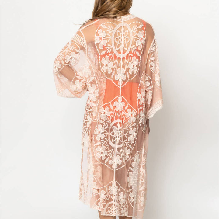 Floral Lace Kimono with Front Tie for effortless coastal boho beach style