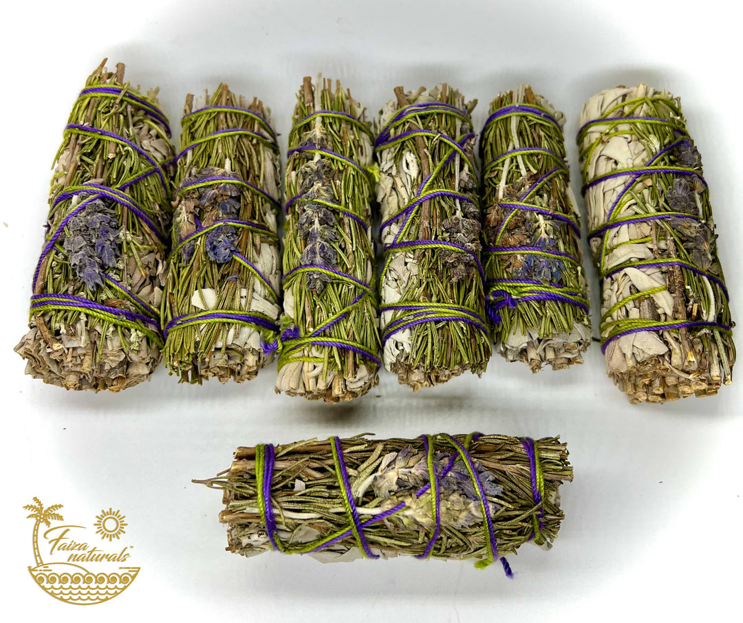 Handcrafted lavender rosemary and white sage bundle for smoke cleansing rituals