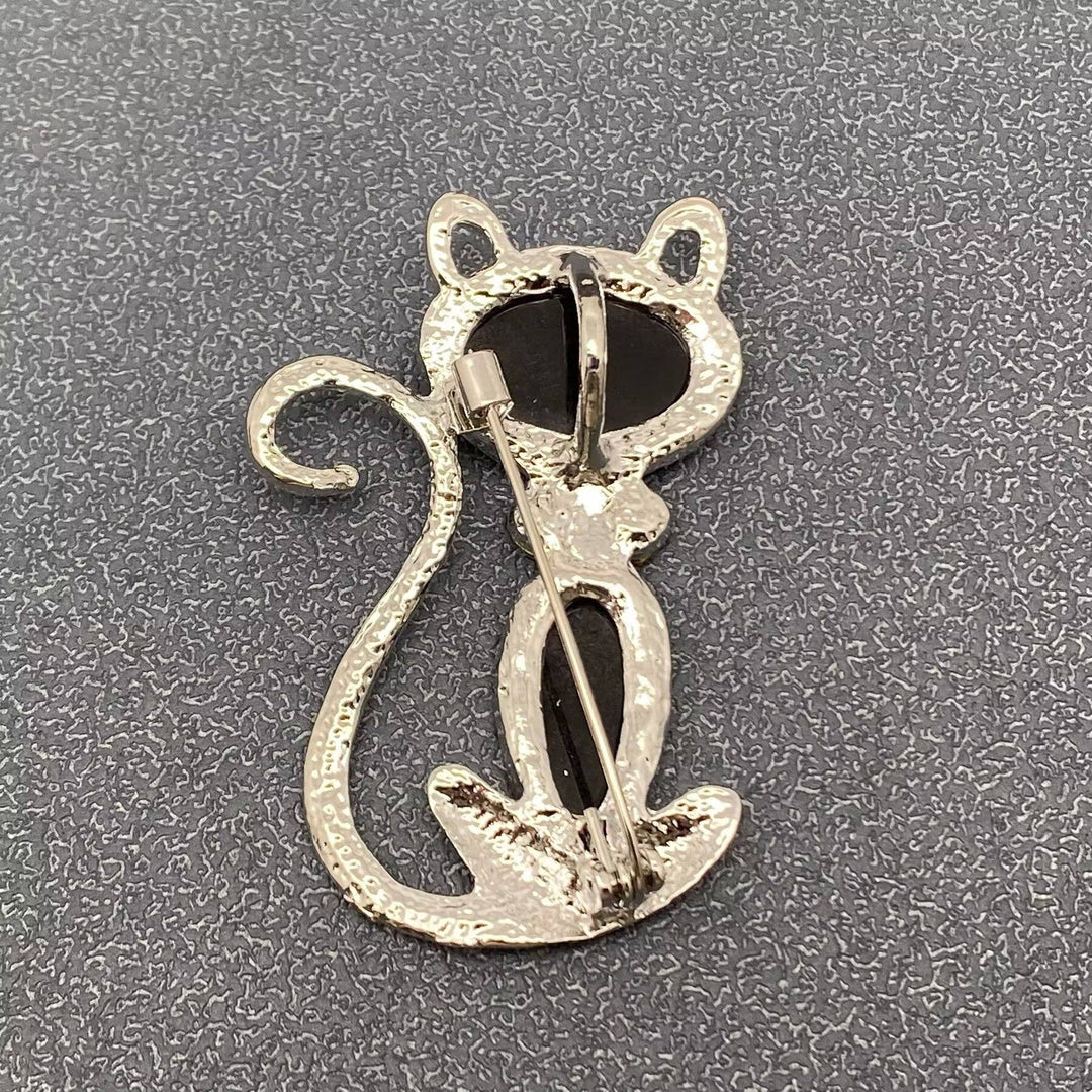 Abalone Shell Silver Tone Cat Brooch