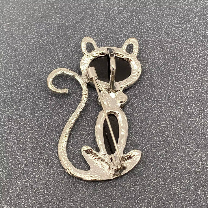 Abalone Shell Silver Tone Cat Brooch