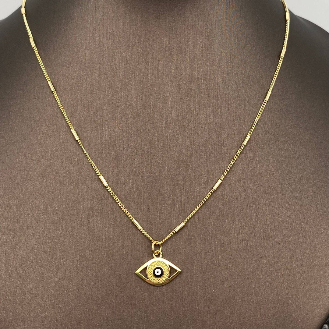 Enamel Evil Eye Charm 14K Gold Plated Necklace