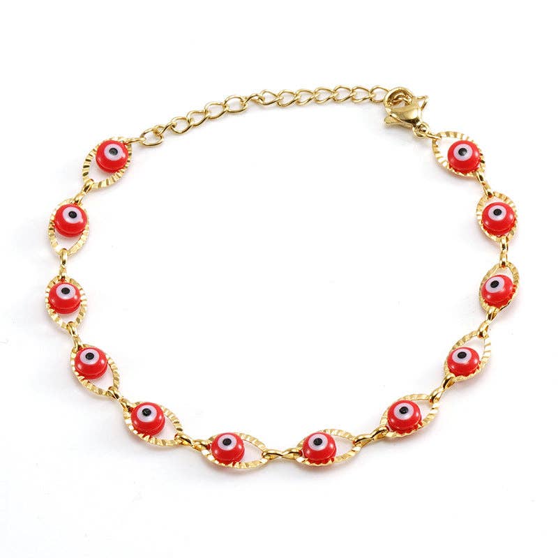 18K gold plated evil eye bracelet handcrafted for coastal boho spiritual style