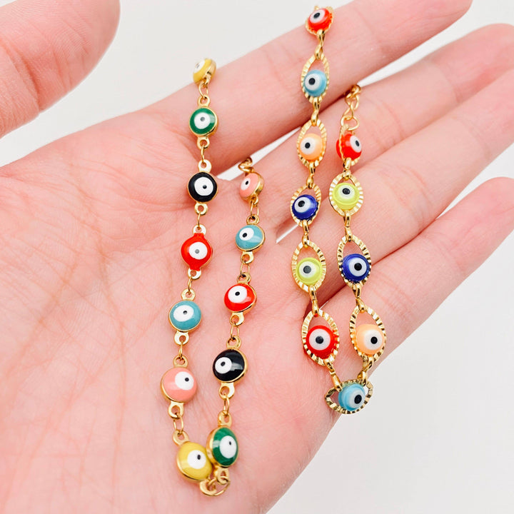 18K gold plated evil eye bracelet with coastal boho spiritual charm