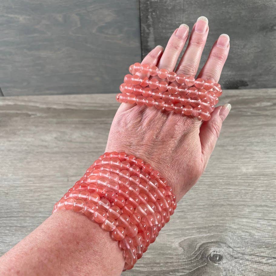 Healing Crystal Bracelets 8mm round beads in amethyst and rose quartz boho stacked