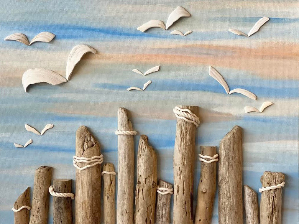 Seagulls At The Pillars - Blue/Orange- PRINT image 0