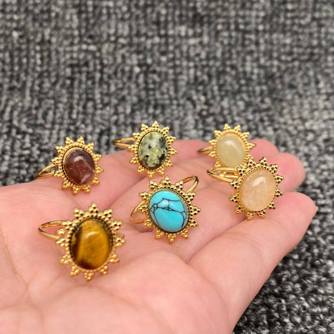 Healing Crystal 18K Gold Plated S.Steel Adjustable Ring