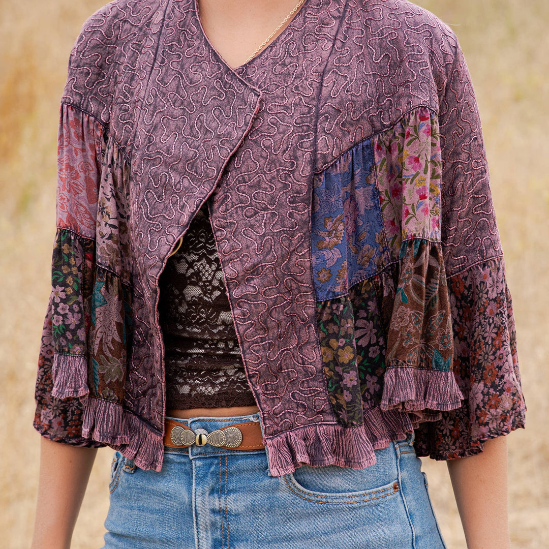 Lapel Detail Cropped Jacket with Handcrafted Embroidery