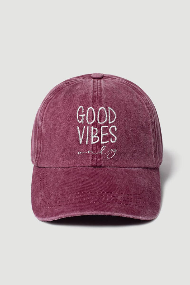 Good Vibes Only Baseball Cap with embroidered boho coastal style for everyday wear