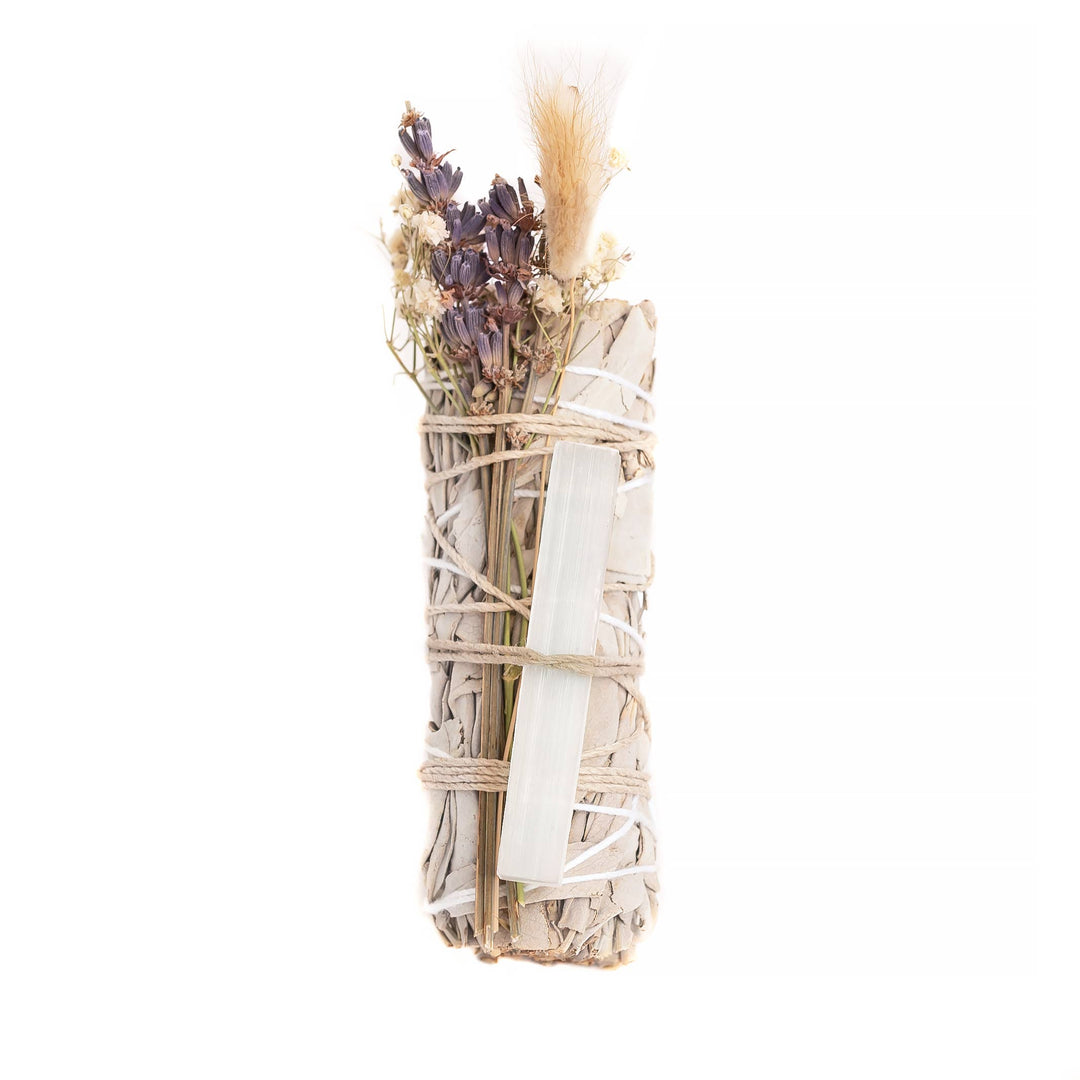 Floral Sage Selenite Crystal Cleansing Bundle for rituals and coastal spiritual wellness