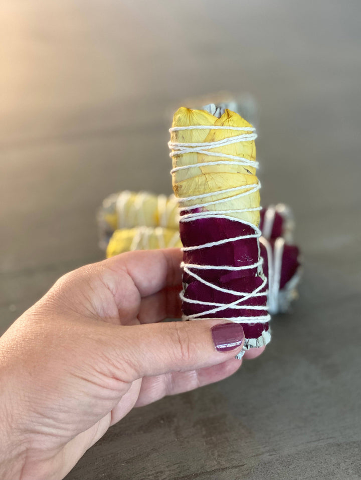 White Sage w/ Dried Rose Petals Smudge Stick