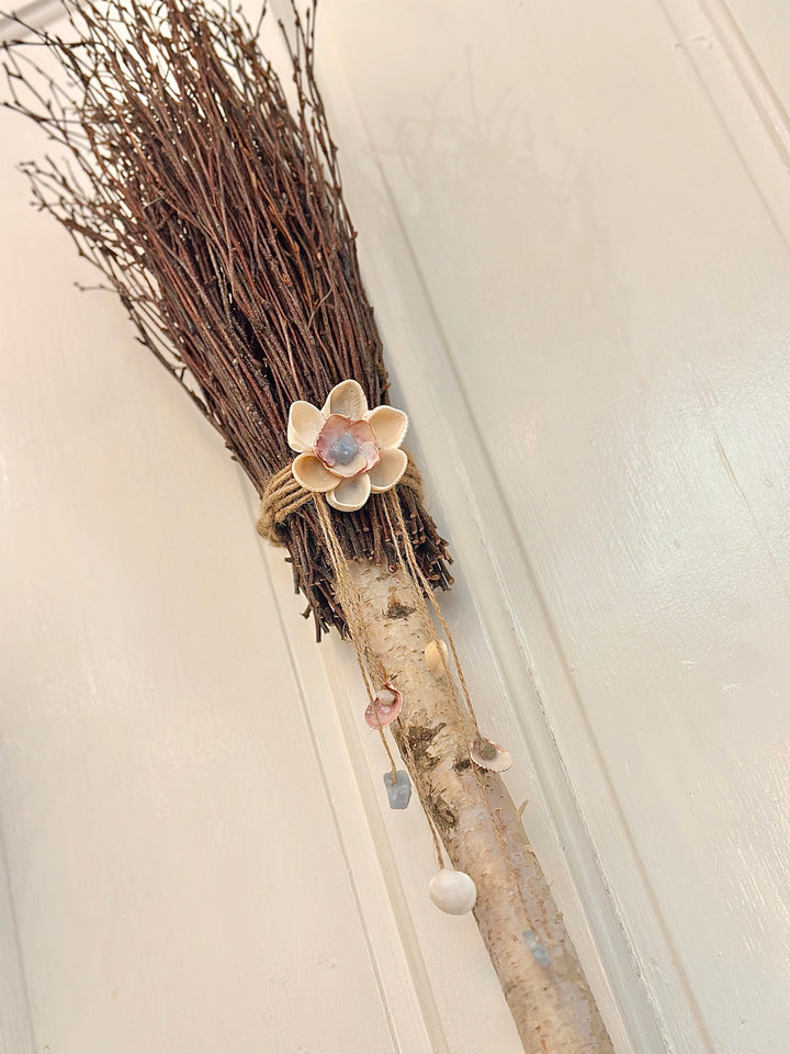 Birch Wood Witches Broom- 5ft | Blue Calcite | Peaceful Magic
