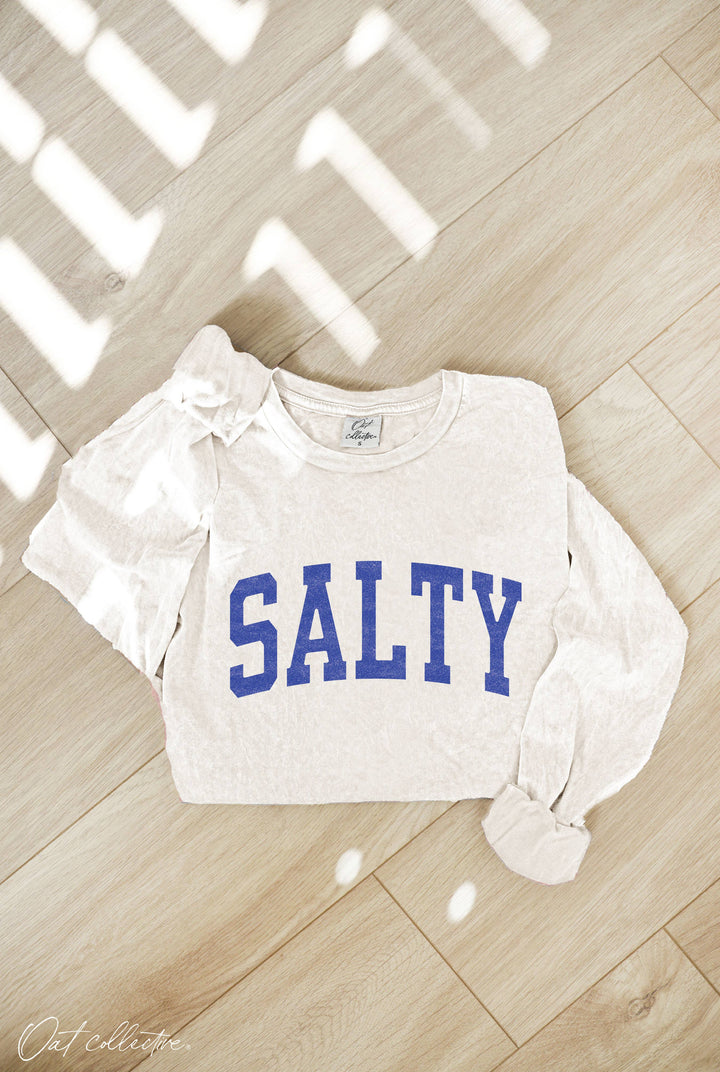SALTY Mineral Washed Long Sleeve Graphic tee in relaxed boho coastal beach style
