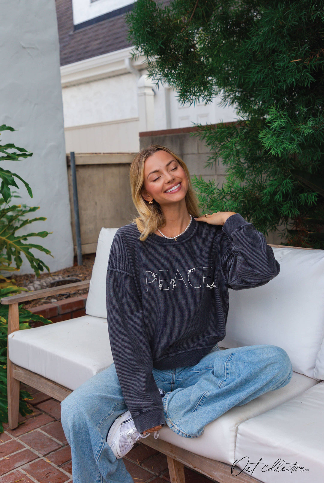 Peace Cropped Thermal Pullover in vintage mineral wash for the coastal boho soul