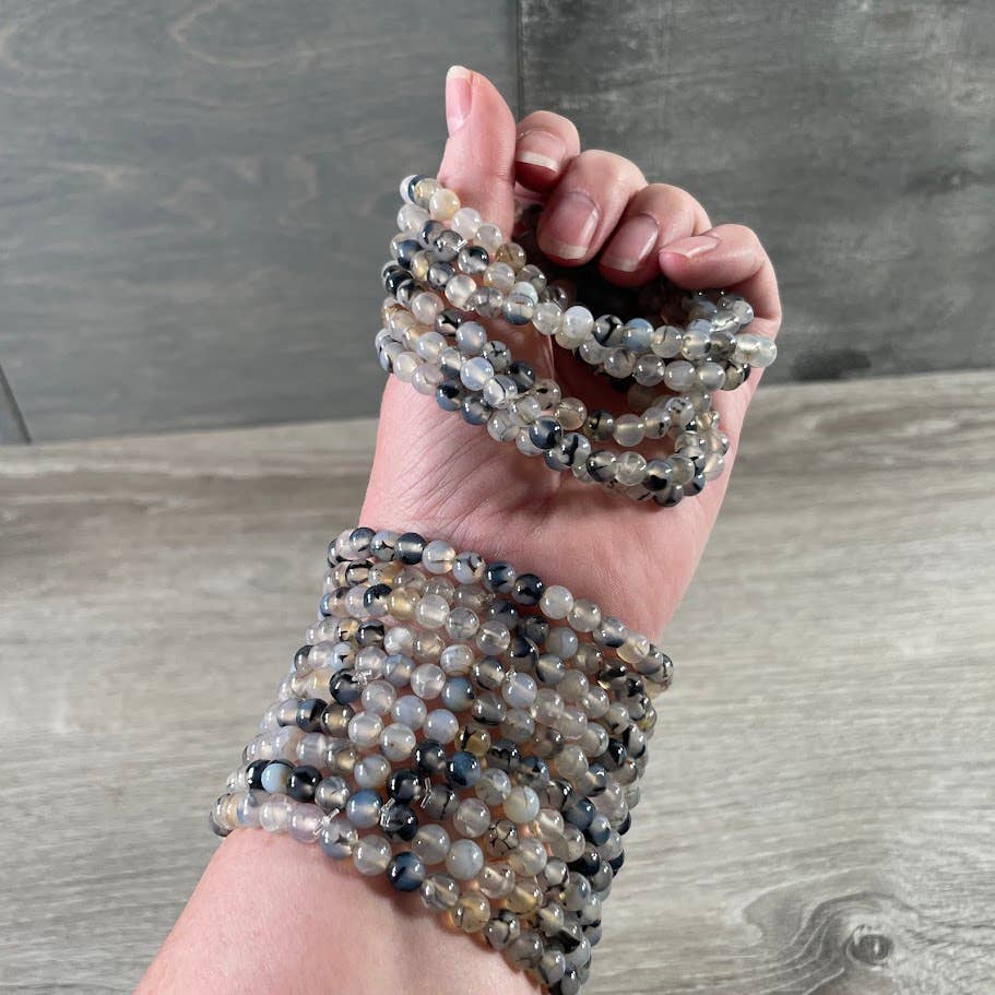 Healing crystal bracelet with 6mm round gemstone beads for coastal boho style