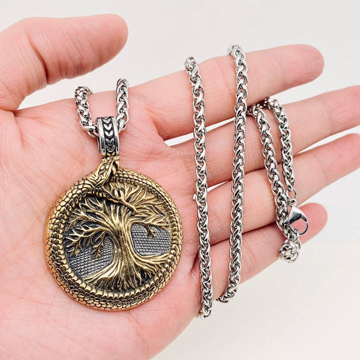 Snake Surround Tree of Life Charm Pendant Necklace - MJ/MNP