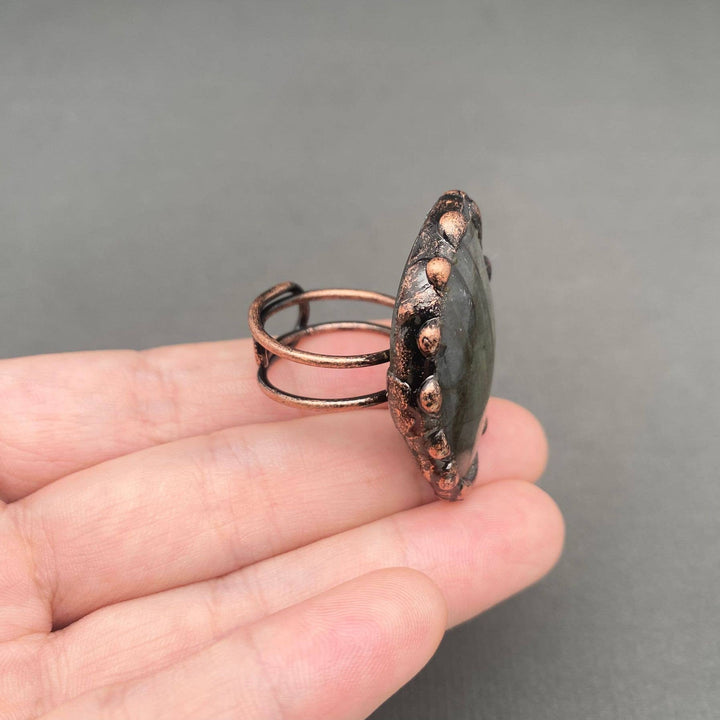 Vintage Anemousite Bronze Labradorite Adjustable Ring with coastal boho spiritual charm