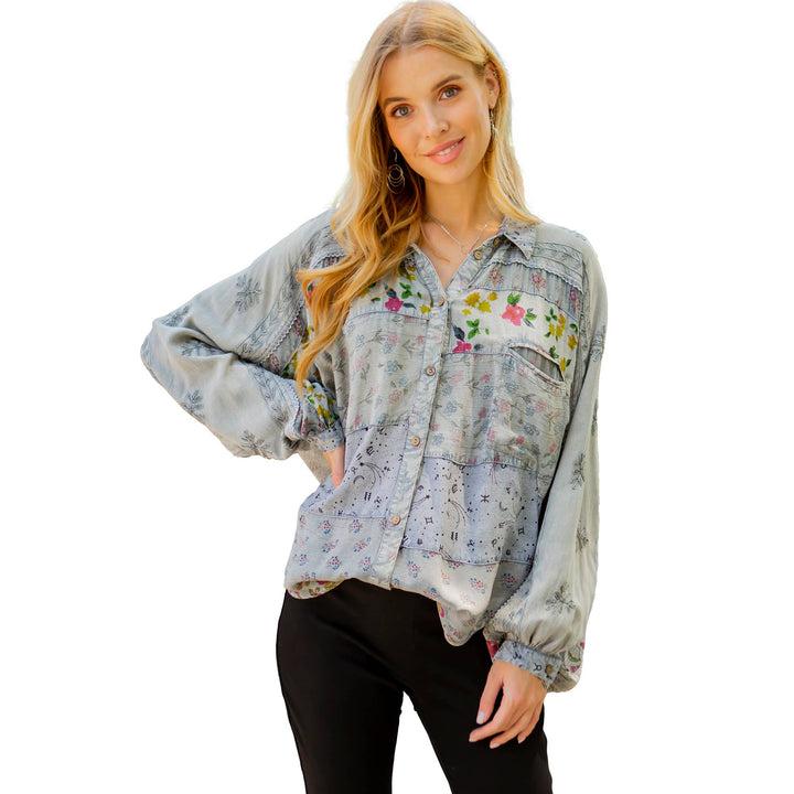 Long Sleeve Patchwork, Zodiac &amp; Constellation Design Top