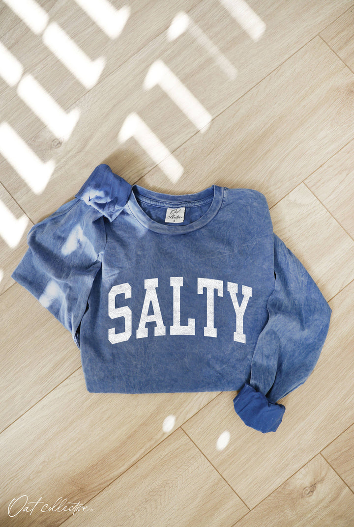 SALTY mineral washed long sleeve graphic tee in relaxed coastal boho style