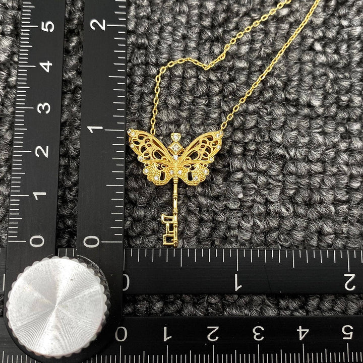 Butterfly Key Charm 18K Gold Plated Necklace
