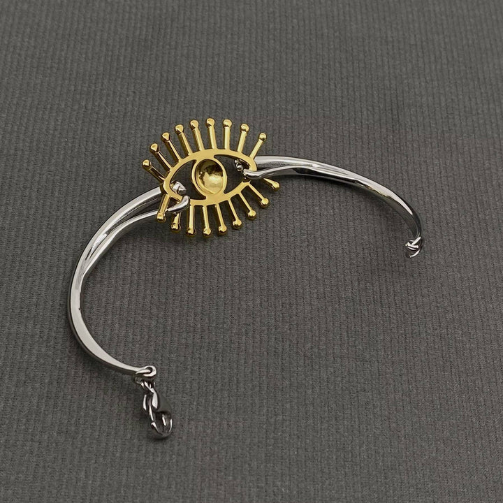 Evil Eye Two Tone 18K Gold Plated Stainless Steel Charm Bracelet - FGS