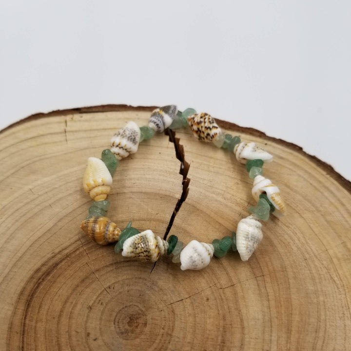 Green Aventurine Natural Stone Shell Ocean Bracelet handcrafted with healing coastal energy