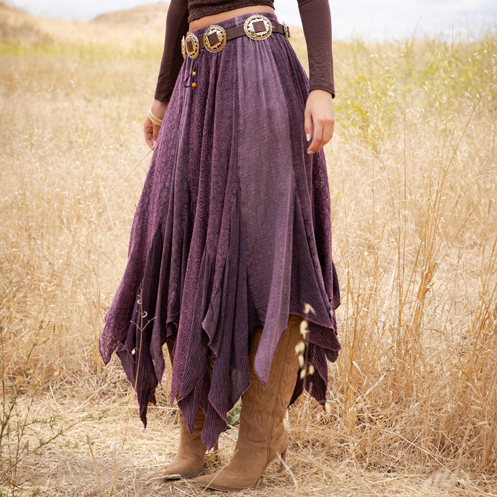Boho Handkerchief Hem Patchwork Maxi Skirt