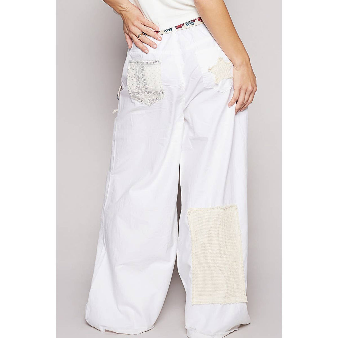 Vintage Washed Crochet Star Patch Pants with wide leg boho coastal style