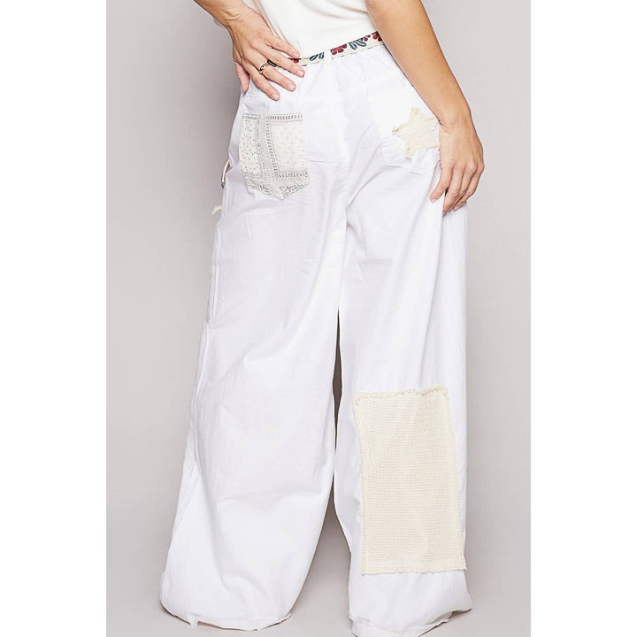 Vintage Washed Crochet Star Patch Pants with wide leg boho coastal style