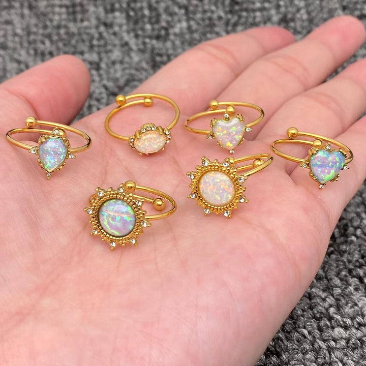 Lucky Opal Ring 18K gold plated stainless steel adjustable boho coastal jewelry