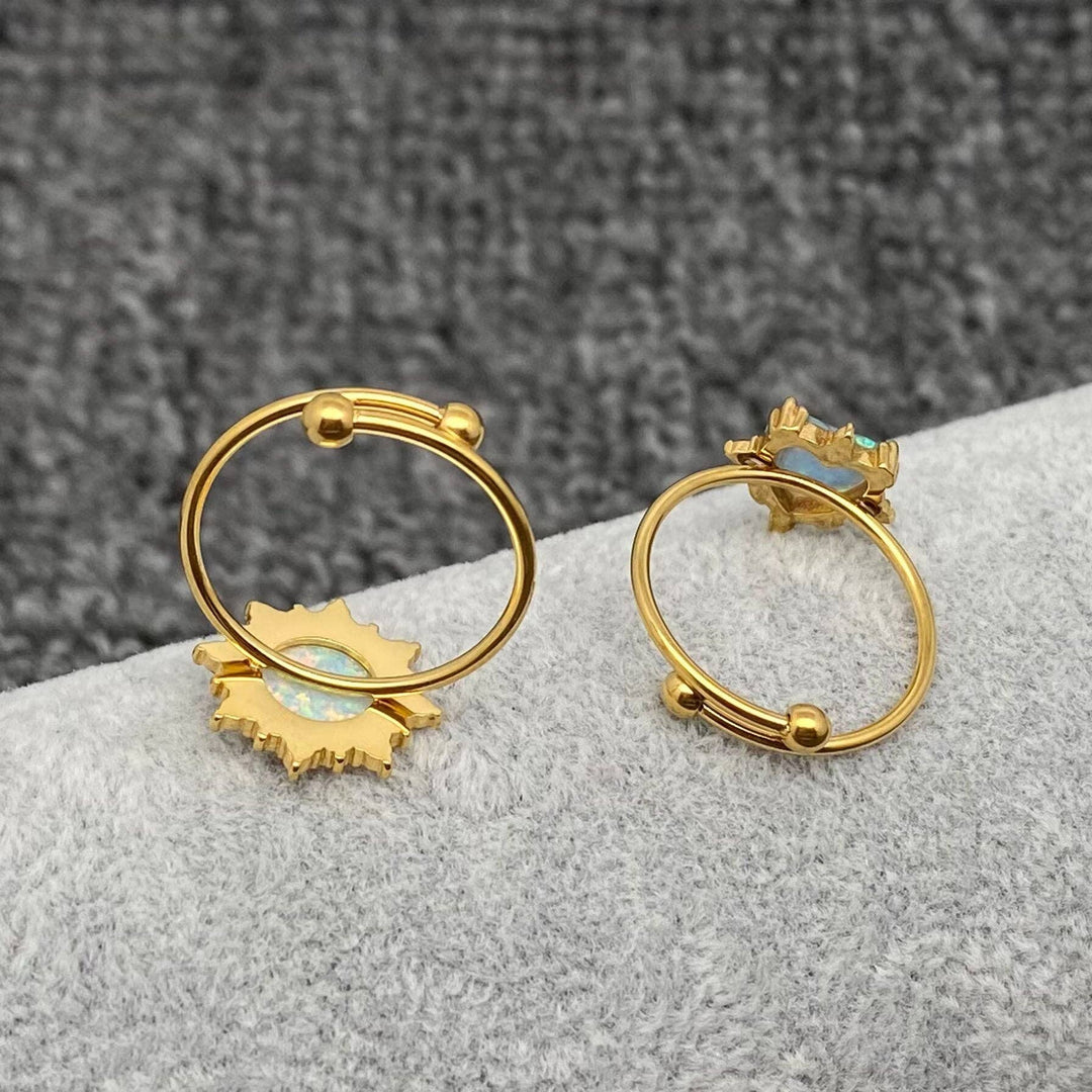 Lucky Opal Ring in 18K gold plated stainless steel, adjustable boho coastal jewelry