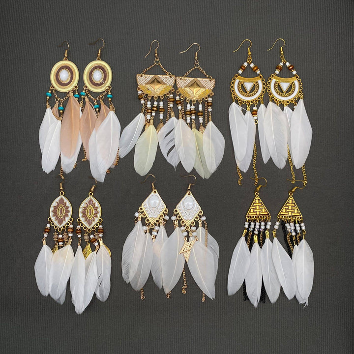 Multi-style White Feather Fringe Dangle Earrings