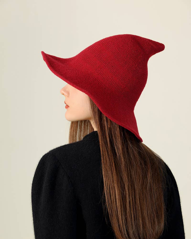 Foldable Knit Witch Hat in whimsical boho style perfect for coastal Halloween