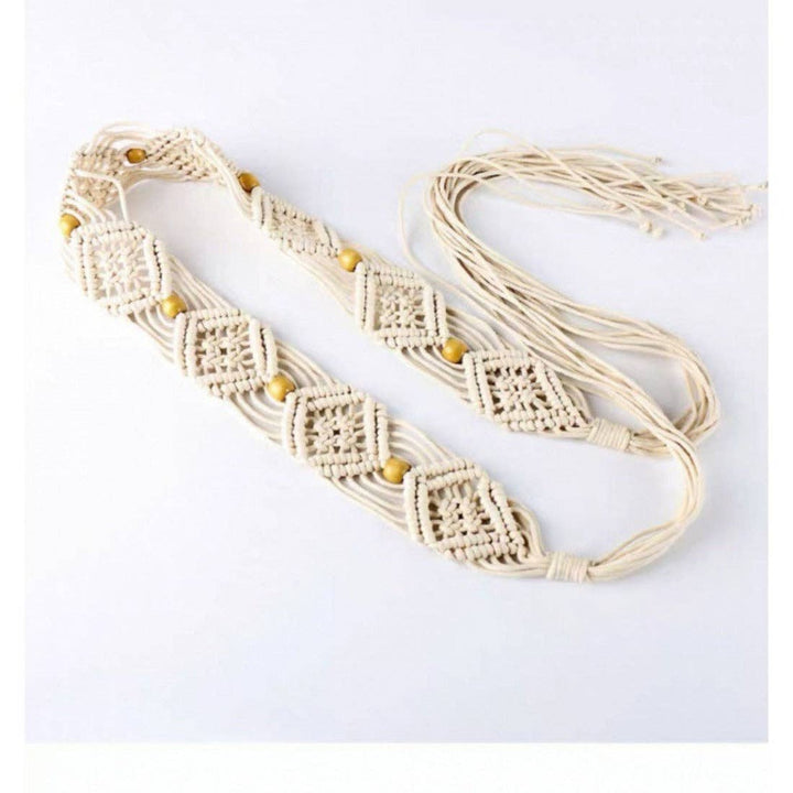 Hollow Knitted Tassel Belt in boho coastal style perfect for beach festival fashion