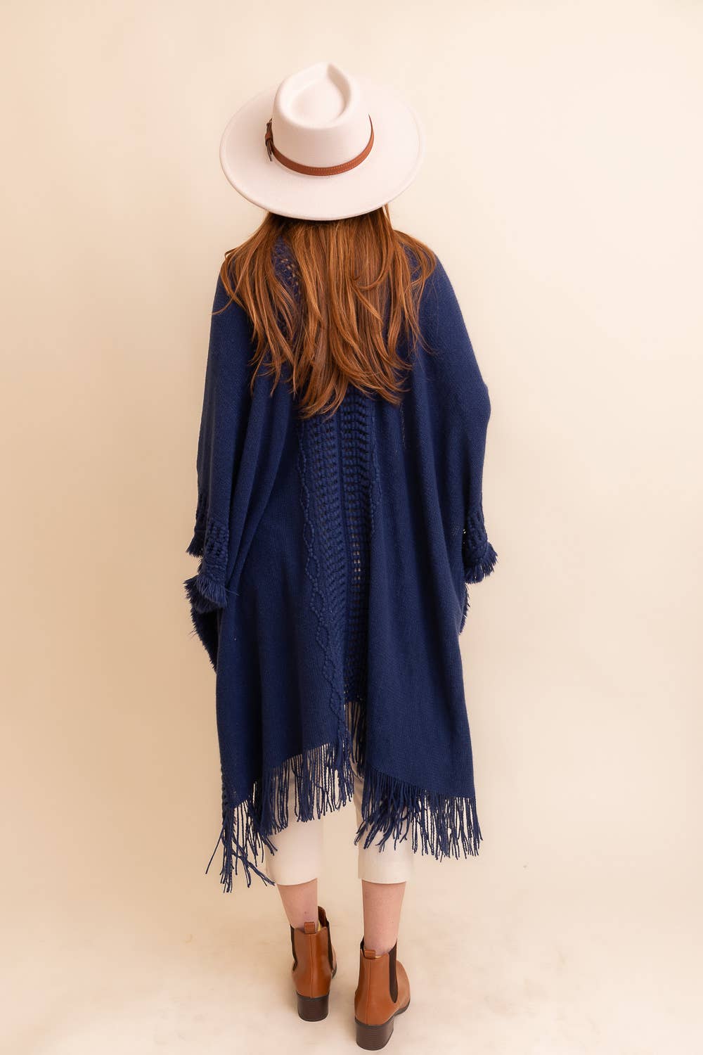Frayed Border Bohemian Ruana Kimono Sweater