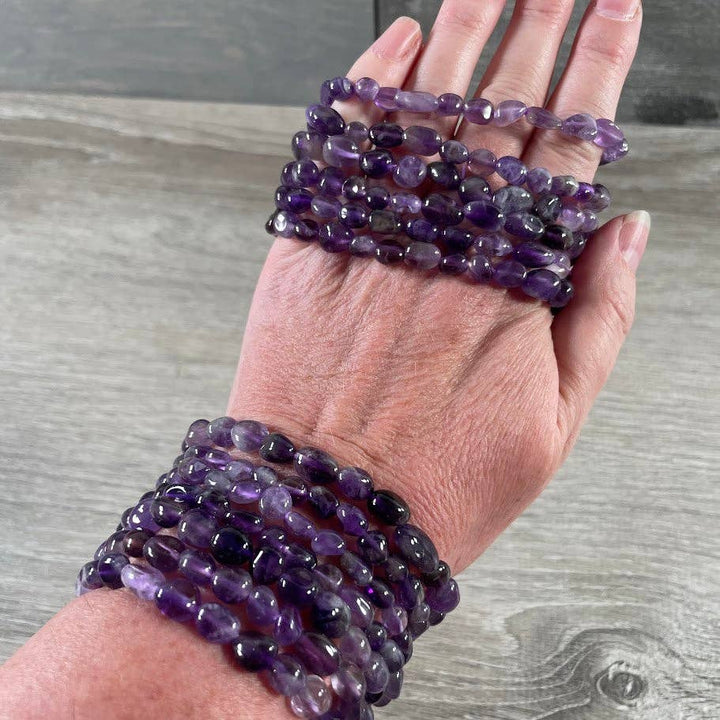 Healing Crystal Bracelets featuring natural nugget gemstones for boho spiritual layering