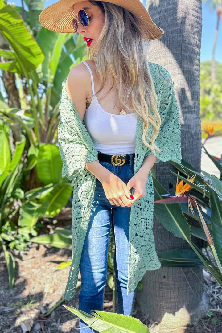 Hexagon Crochet Maxi Kimono | 100% cotton