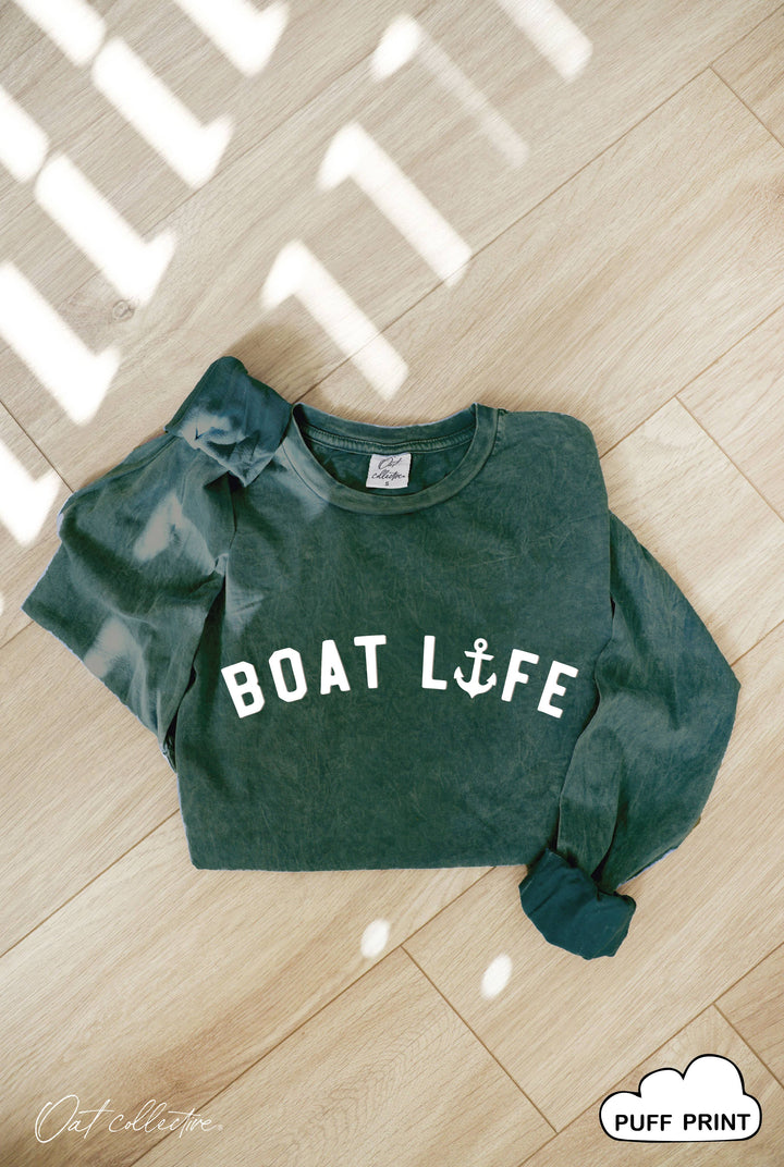 Boat Life Puff Mineral Washed Long Sleeve Graphic Tee with boxy coastal fit