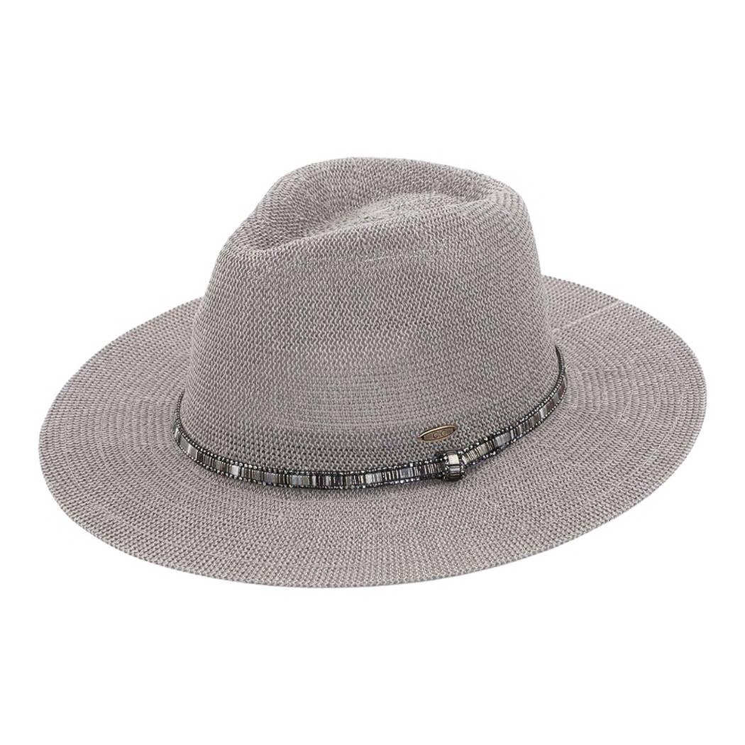 Sage multi-colored thread beaded Panama hat with boho coastal summer style