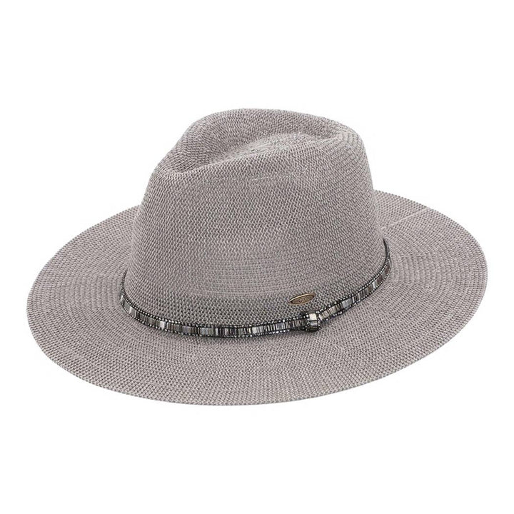 Sage multi-colored thread beaded Panama hat with boho coastal summer style