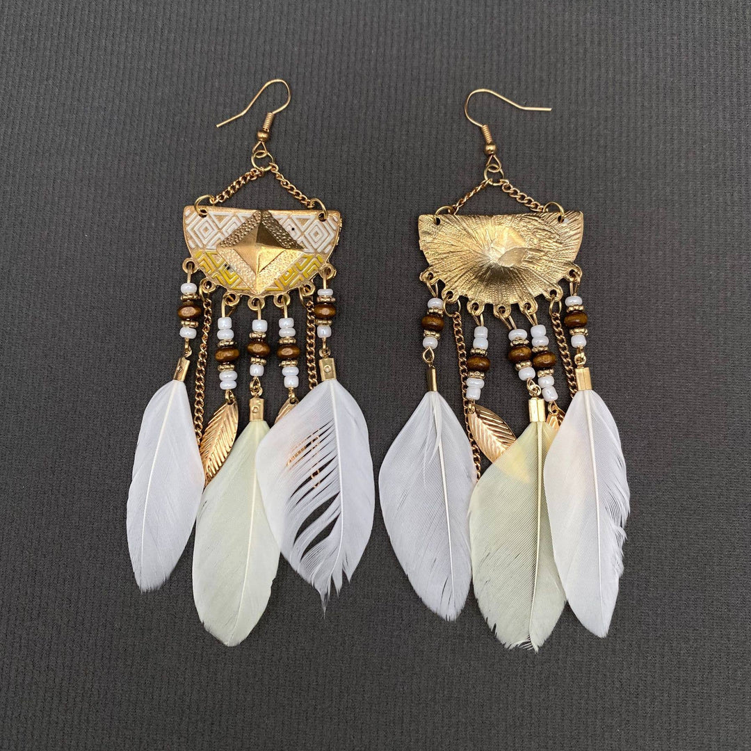 Multi-style White Feather Fringe Dangle Earrings