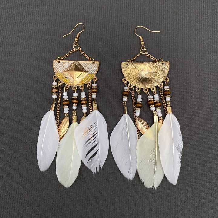 Multi-style White Feather Fringe Dangle Earrings