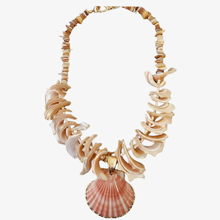 Chunky Coastal Shell Necklace handmade boho beach jewelry for the free-spirited soul