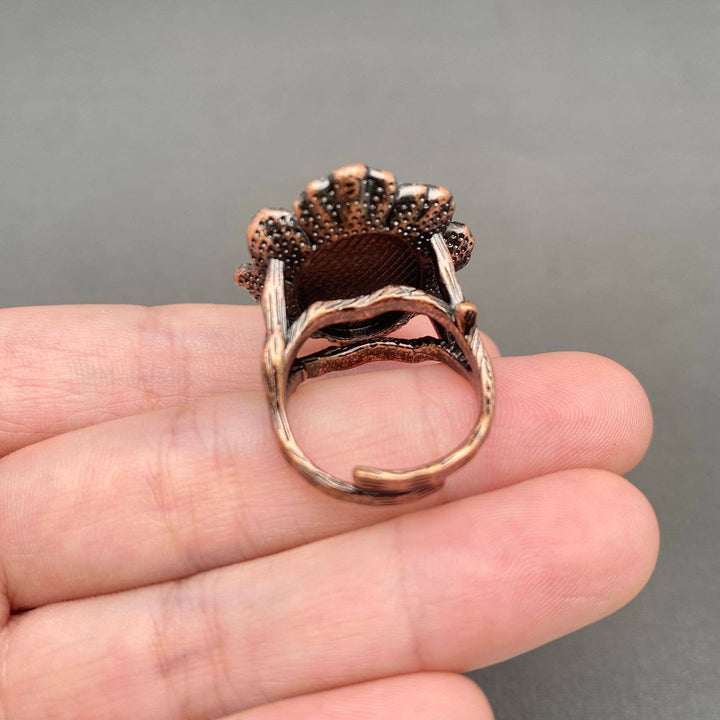 Vintage Labradorite Bronze Flower Shape Ring with earthy bohemian coastal charm