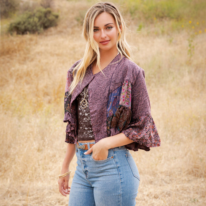 Lapel Detail Cropped Jacket with Handcrafted Embroidery