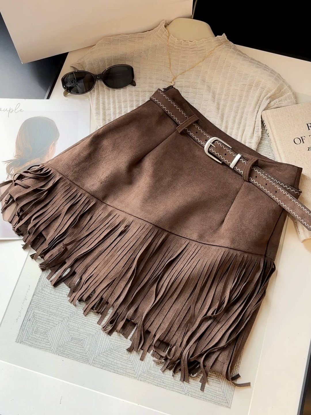 Fringe Faux Suede A-Line Mini Skirt