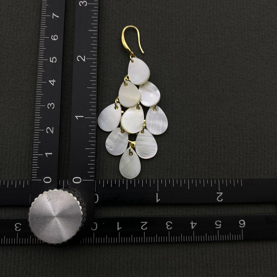 Droplet shape shell tassel 18K gold plated earrings with coastal boho charm